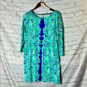 Lilly Pulitzer Long Sleeve Green & Blue Round Neck Dress Size X-Large